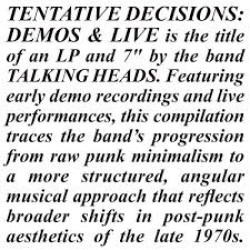 TALKING HEADS TENTATIVE DECISIONS DEMOS & LIVE 3 CD LIMITED SOFTPACK